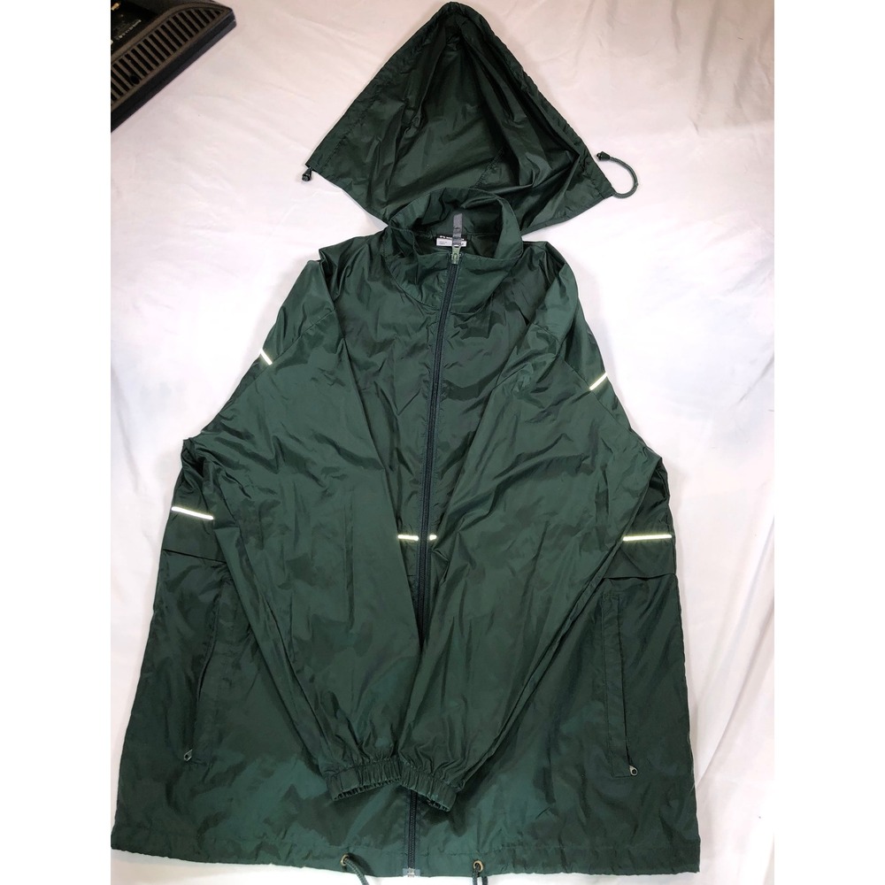 Moheen Mens Reflective Windbreaker Jacket Green Full Zip Detachable Hood Medium